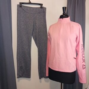 Reebok Peach Zip Up Long Sleeve Jacket Champion Grey Athletic Lounge Pants Set L
